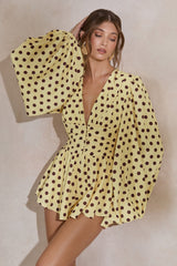 Laurel | Lemon Polka Dot V-Neck Balloon Sleeve Romper