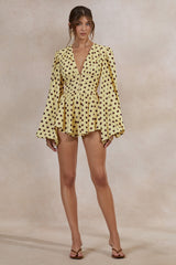 Laurel | Lemon Polka Dot V-Neck Balloon Sleeve Romper