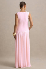Outline | Light Pink Crew-Neck Maternity Maxi Dress With Pleated Skirt