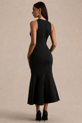 Sally | Black Crew-Neck Midi Dress With Drop Waist