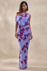 Louisa | Blurred Floral Print Asymmetric-Neck Maxi Dress