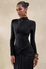 Lyanna | Black Turtle-Neck Thong Bodysuit