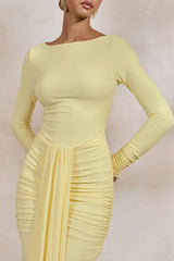 Liatris | Lemon Wide-Neck Maxi-Dress With Gathered-Detailing
