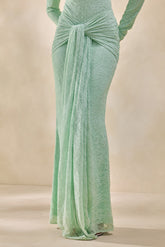 Neriva | Mint Lace Maxi Skirt With Gathered Detailing And Sash