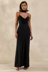 Anarelle | Black Satin Cowl-Neck Maxi Dress