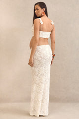Arlina | White Lace Maxi Skirt With Gathered Detailing