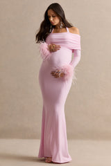Desirae | Light Pink Halter-Neck Maternity Maxi Dress