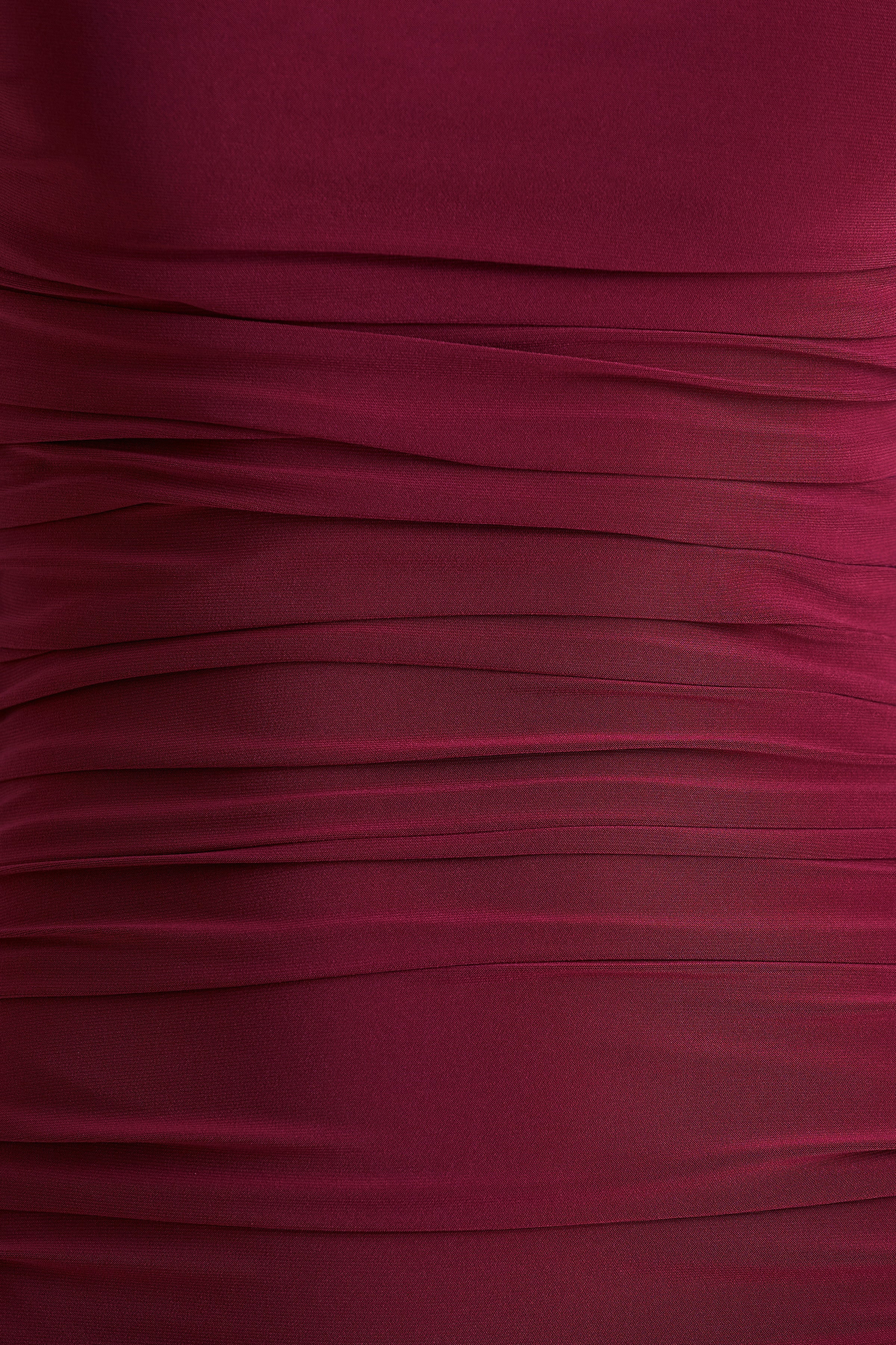 Aniyah | Burgundy Slashed-Neck Maxi Dress With Ruched Detailing