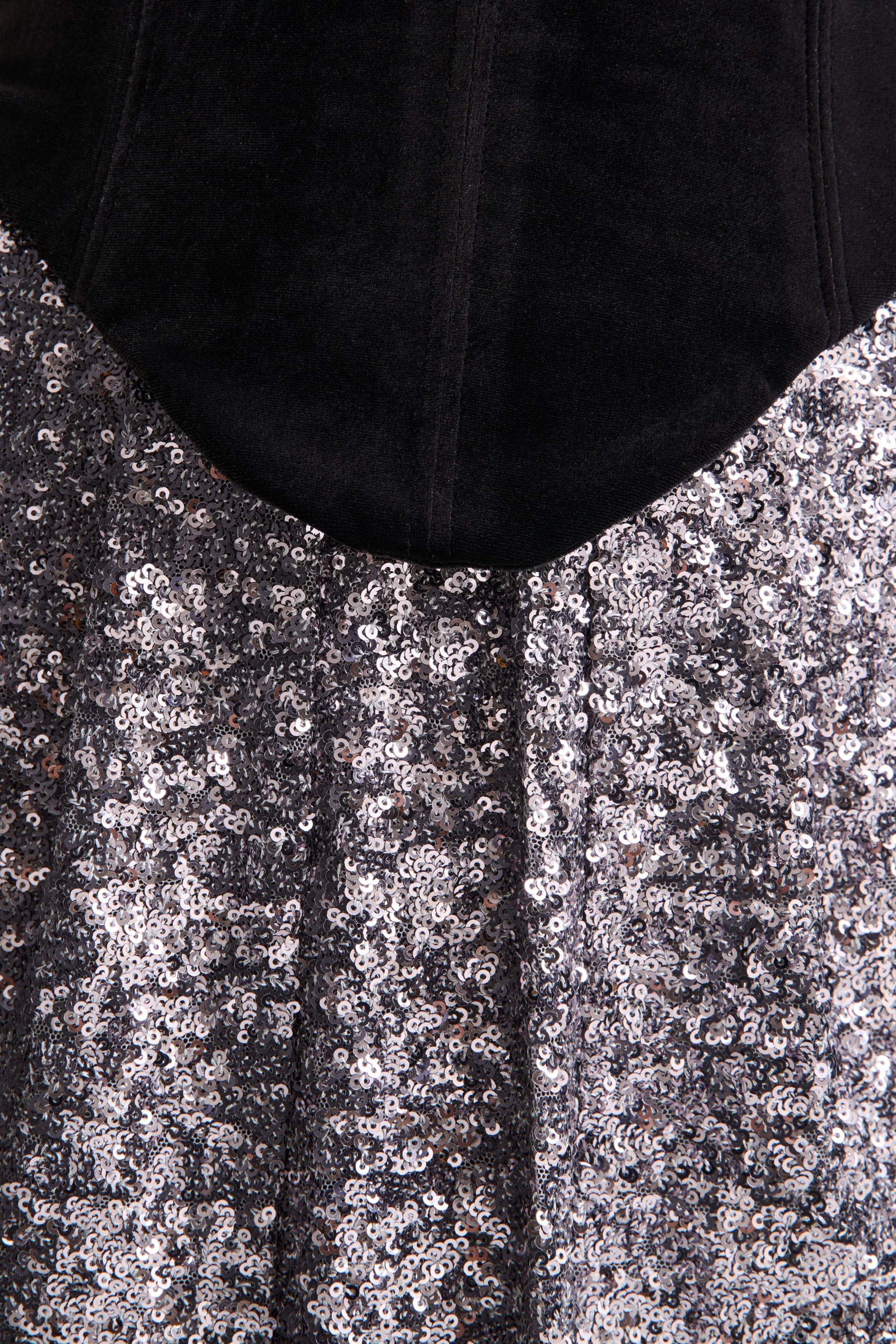 Aeris | Black Velvet And Silver Sequin Plunge-Neck Maxi Dress