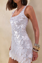 Sophia | White Sequin Square-Neck Mini Dress