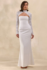 Yarrow | White Lace High-Neck Maxi-Dress With Open-Back
