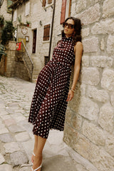 Kiora | Brown Polka-Dot Satin Midi Skirt
