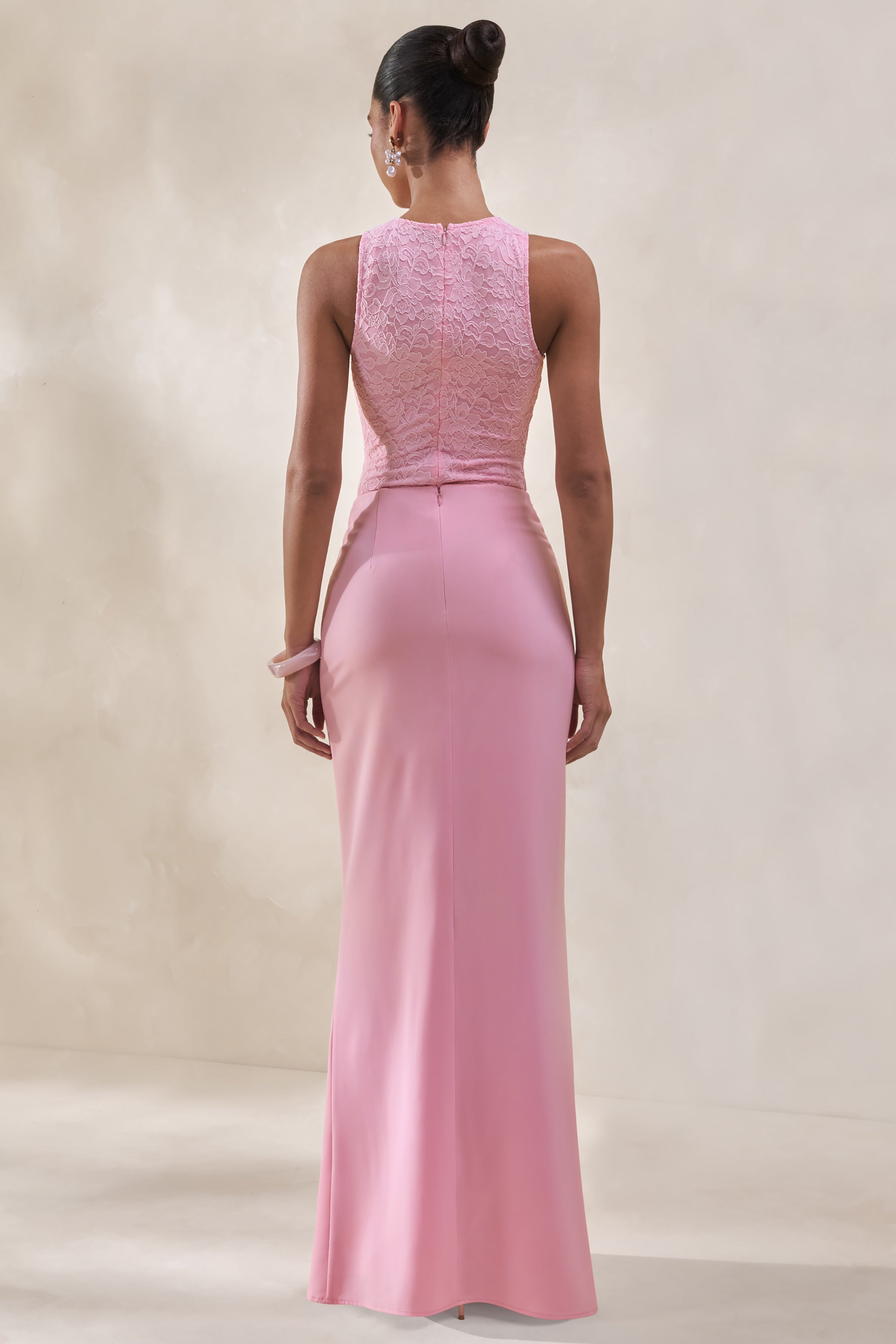 Setaria | Pink Satin Maxi-Skirt With Gathered-Detailing And Sash