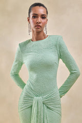 Nessia | Mint Lace Round-Neck Bodysuit With Long-Sleeves