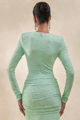 Nessia | Mint Lace Round-Neck Bodysuit With Long-Sleeves