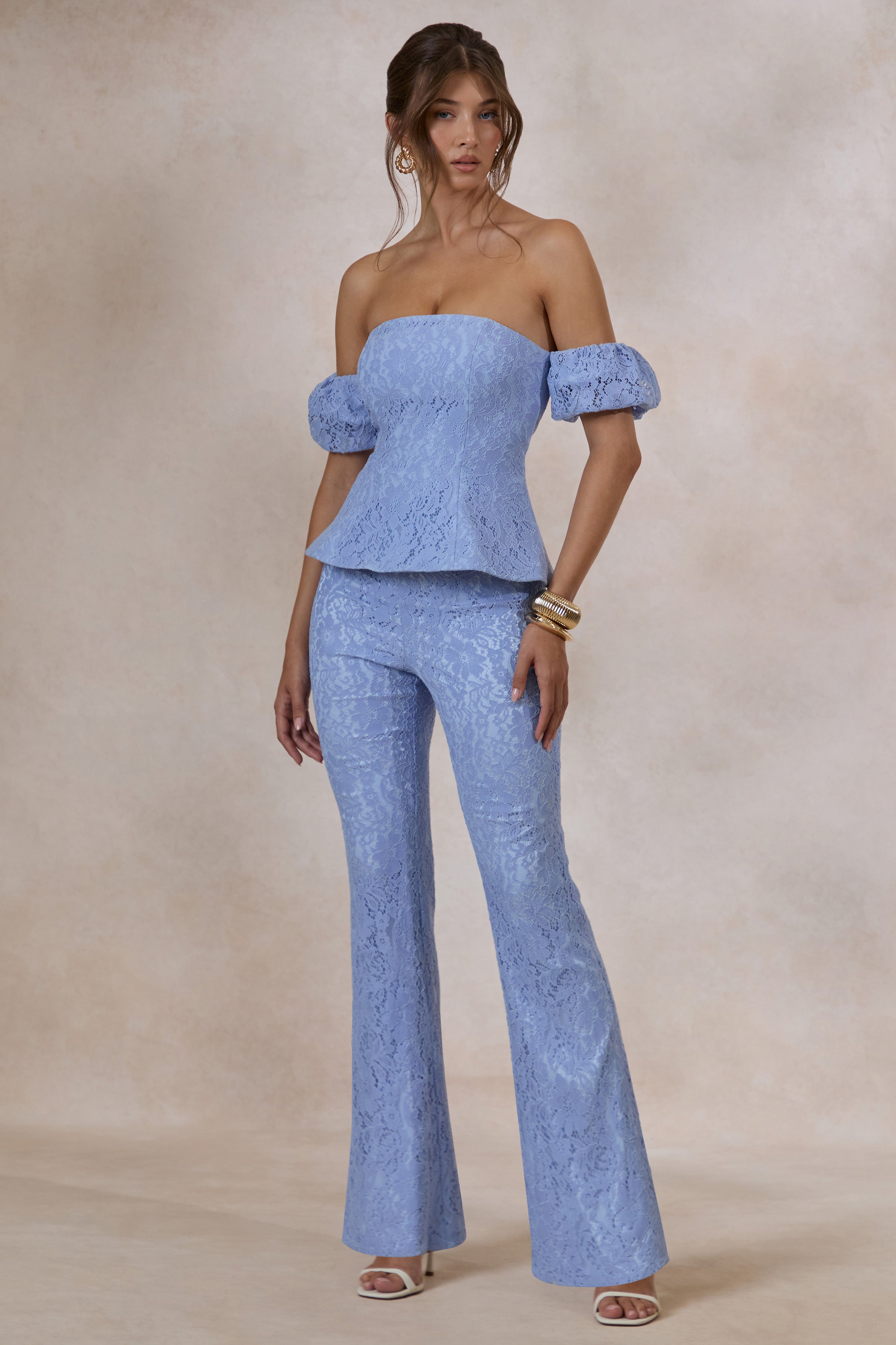 Tessara | Powder Blue Lace Tailored-Trouser