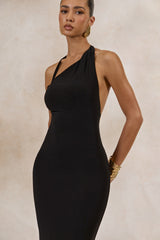 Delisse | Black Asymmetric-Neck Maxi Dress