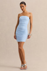 Merisse | Powder Blue Bandeau Mini-Dress With Ruched-Detailing