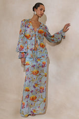 Alveta | Blue Floral Chiffon Sheer Maxi Skirt