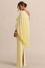 Cicely | Lemon Asymmetric-Neck Maternity Maxi Dress With Cape Sleeve
