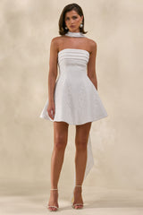 Elvara | White Lace Bandeau-Neck Mini Dress With Scarf Detail