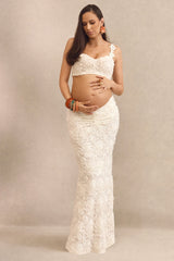Arlina | White Lace Maxi Skirt With Gathered Detailing
