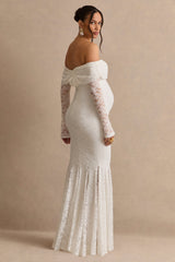 Valleria | White Lace Bardot-Neck Maternity Maxi Dress