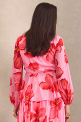 Asella | Pink Chiffon Plunge-Neck Front-Tied Top