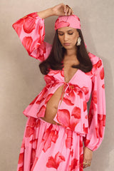 Asella | Pink Chiffon Plunge-Neck Front-Tied Top