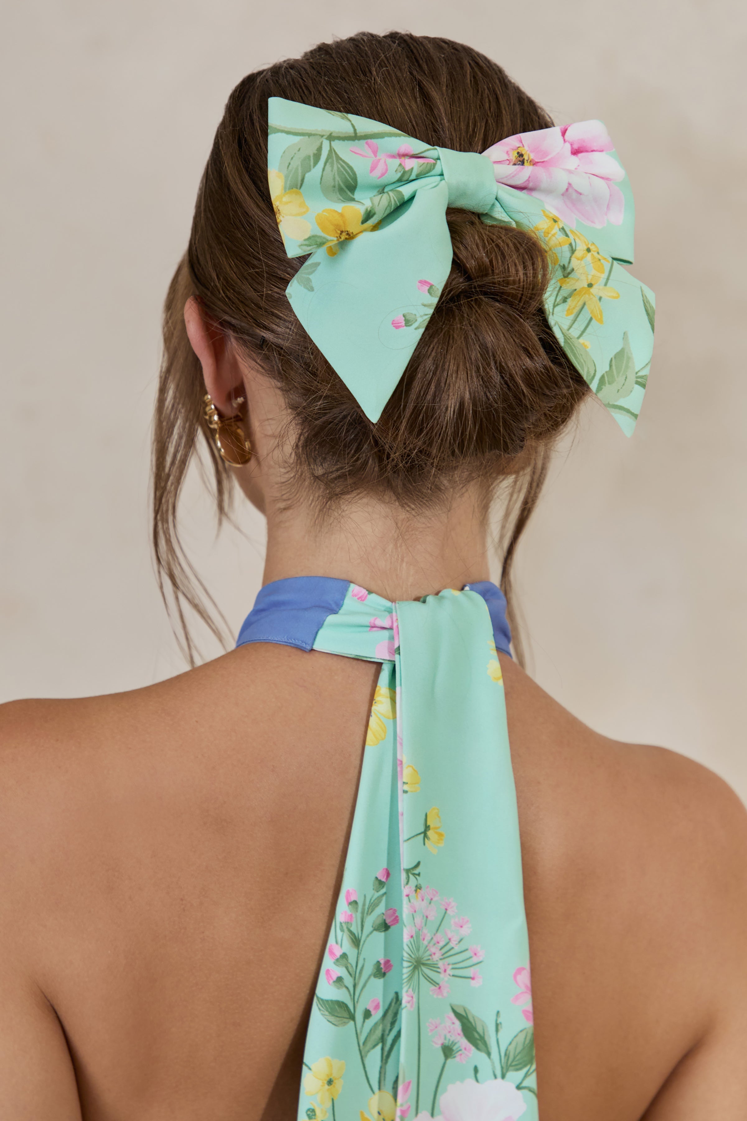 Tullia | Mint Floral Print Hair Bow